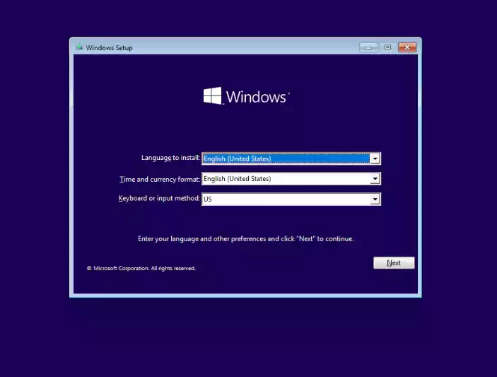 Windows installtion step 1
